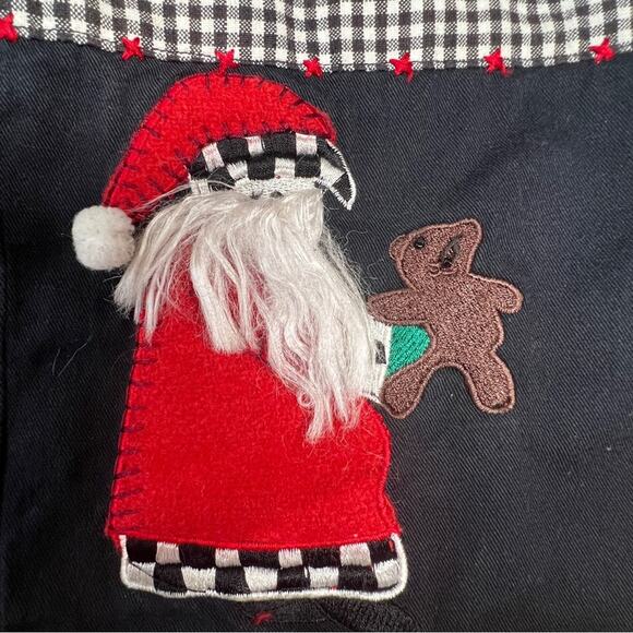 LEMON GRASS Vintage Christmas Shirt Santa Reindeer Appliqué Black Check SZ L - Picture 13 of 16